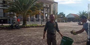 Gotong Royong Di Masjid Agung, Sat Pol PP-WH Aceh Singkil Masih Temukan Sisa Aksi Vandalisme