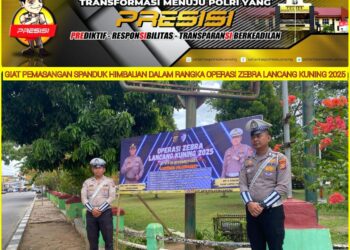 Polres Kuansing Pasang Spanduk Himbauan Operasi Zebra Lancang Kuning 2025
