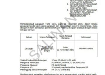 PLN Di Aceh Singkil Padamkan Listrik, Alasannya Pemeliharaan Correctif Disisi Trafo Daya