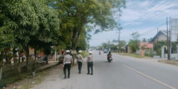 *Satlantas Polres Aceh Utara Tindaklanjuti Aduan Warga, Tinjau Pohon Miring di Lhoksukon*