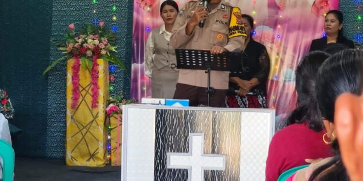 Ibadah Minggu Harmoni di GGP Tambak, Polsek Langgam Sampaikan Pesan Kamtibmas