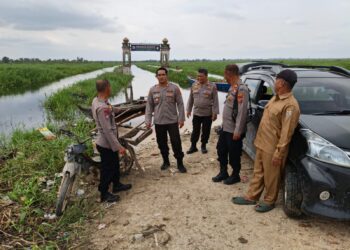 Kapolsek Pangkalan Kerinci Cek Debit Air di Desa Rantau Baru Bawah, Akses Jalan Tergenang 60 Cm