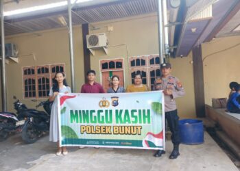 Polsek Bunut Gelar Minggu Kasih di Desa Merbau, Ajak Jemaat Jaga Kamtibmas
