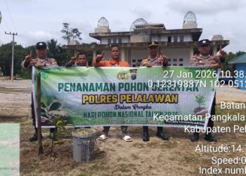 Dukung Green Policing, Polsek Pangkalan Kuras Tanam Bibit Manggis di Masjid Al-Muklisin