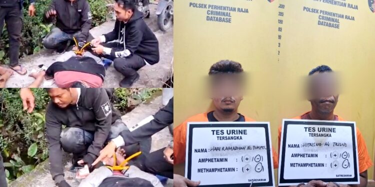 Polsek Perhentian Raja Tangkap Pengedar Sabu di Areal Perkebunan Sawit Desa Hangtuah