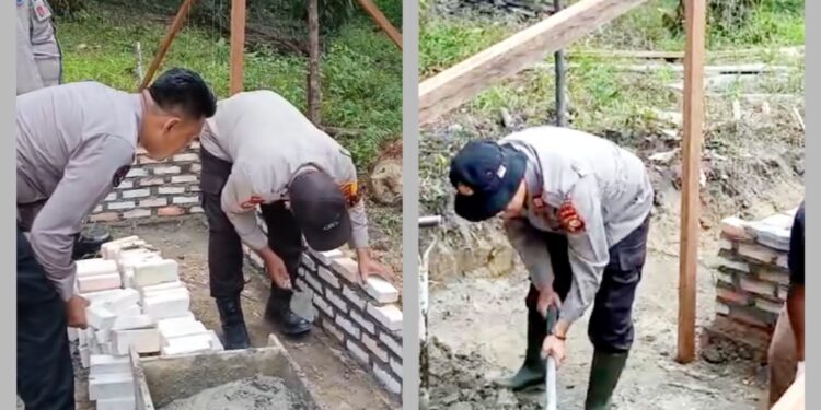Polisi Gotong Royong Bangun Rumah Layak Huni Bantuan Baznas di Pangkalan Bunut
