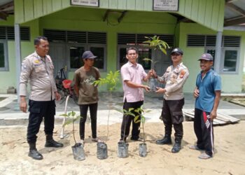 Polsek Kerumutan Tanam Bibit Kelengkeng dan Manggis Dukung Program Penghijauan Kapolda Riau