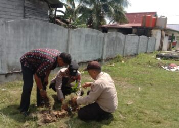 Penanaman Bibit Pohon di Kuala Kampar, Polsek Kuala Kampar Dukung Program Green Policing