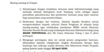 Pemkab Aceh Tamiang Percepat Pendataan Ulang Korban Bencana Tahap III