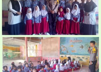 Polisi Sahabat Anak, Bhabinkamtibmas Edukasi Rambu Lalu Lintas ke Siswa TK di Pelalawan
