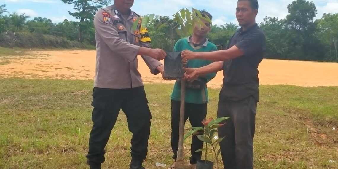 Polsek Kerumutan Tanam Bibit Durian dan Manggis, Dukung Program Penghijauan Kapolda Riau