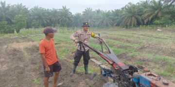 Polsek Kerumutan Dampingi Petani Buka Lahan, Dukung Program Ketahanan Pangan di Desa Banjar Panjang