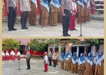 Polsek Bunut Jadi Irup Upacara di SDN 006 Desa Petani, Tanamkan Disiplin, Bahaya Narkoba, dan Dukung Ketahanan Pangan