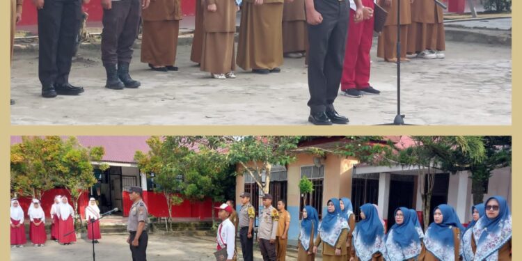 Polsek Bunut Jadi Irup Upacara di SDN 006 Desa Petani, Tanamkan Disiplin, Bahaya Narkoba, dan Dukung Ketahanan Pangan
