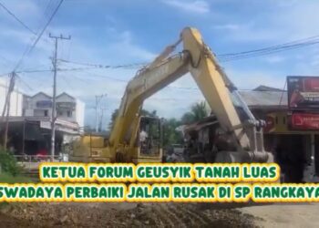 Ketua APDESI Tanah Luas Swadaya Perbaiki Jalan Rusak Di SP Rangkaya
