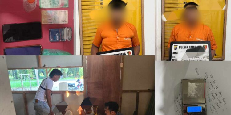 Tim Unit Reskrim Polsek Tambang  Gerebek Pelaku Sabu Di Veron Sawit Desa Kuapan